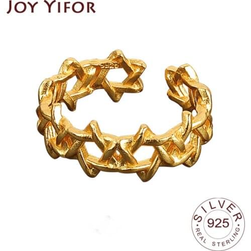 100% 925 Sterling Silver Ring For Women Matte Stars Gold Color INS Minimalist Irregular Fine Jewelry Bijoux Birthday Gift