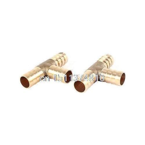 2 Pieces Gold Tone Air Gas T Type 3 Way Quick Fittings Hose Barb Connector 12mm