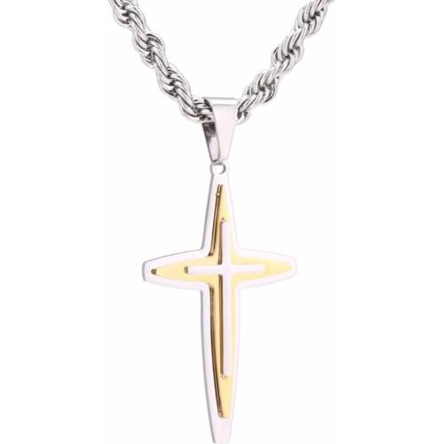 2020 Fashion Jewelry Chain Stainless Steel Cross Pendant Necklace Collier Sautoir Long Choker Necklaces For Women Men