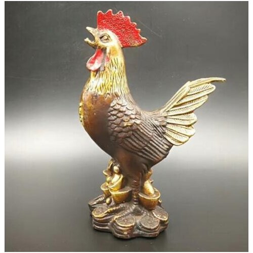 6.7” Exquisite Chinese Old pure brass twelve zodiac signs chicken Statues