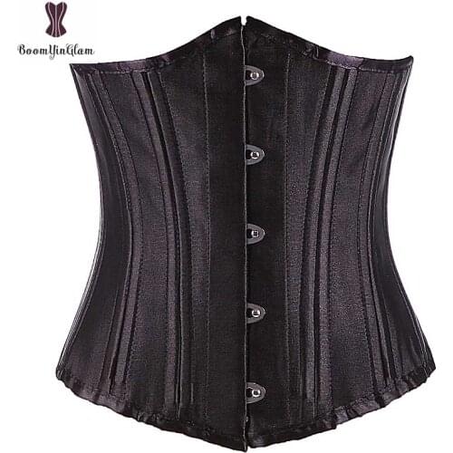 Satin Underbust Push Up Corset Top Plus Size Bustier Spiral Steel Boned Corselet Gothic Black Waist Trimmer Sexy Waist Cincher