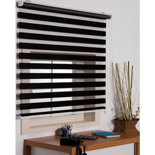 REBEL BLACK Color Zebra Roman Roller Blinds Custom Double Layer Office Home Living Room Window Kitchen Bedroom Blackout Curtain