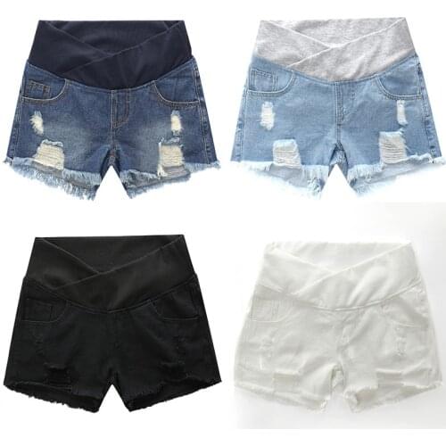 Fashion Low Waist Denim Maternity Shorts Summer Cool Ripped Jeans For Pregnant Women Clothing With Pocket Pants Pregnancy Shorts