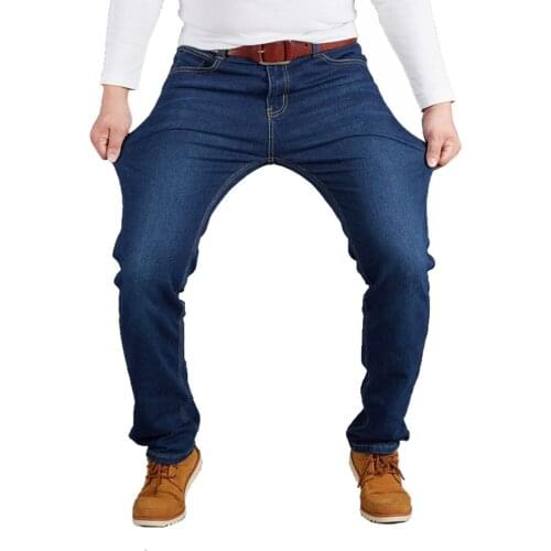 Male Business Jeanswear Pants Big Size 28-44 Man Jeans High Stretch Straight Long Loose Trousers Fashion Casual Black Blue Denim
