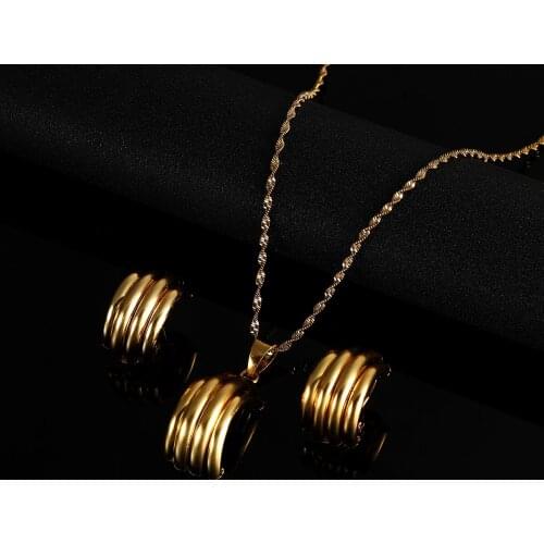 Ethiopian Gold Color Arabic Dubai Fashion Jewelry Set for Women African Earrings Necklace