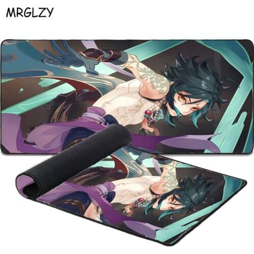 Genshin impact keyboard mouse pad gamer gaming accessories teclado gamer desk mat xxl 800x300x2mm natural rubber carpet mat