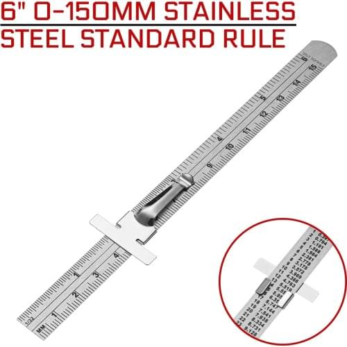 6" 0-150mm Stainless Steel Standard Rule Depth Length Gauge Scale Marking Measuring Tool With Detachable Clip Easy to Use/Carry