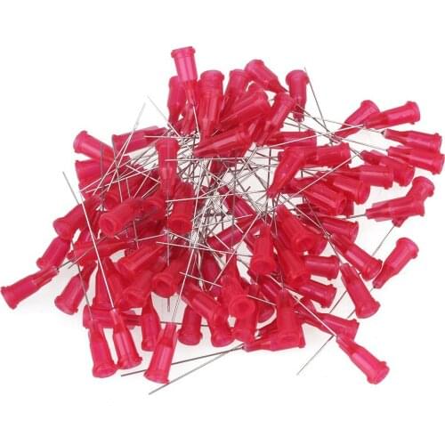 Red and Silver 1.5 Inch Length Blunt Dispensing Needles Syringe Needle Tips 25Ga Pack of 100