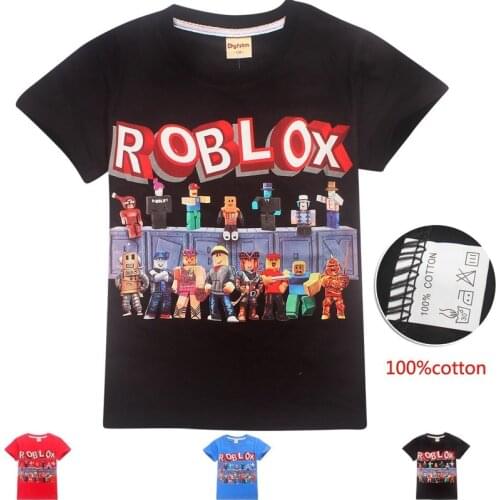 Summer Roblox Fashion Shirt Cute Cartoon Print Casual Boys Children O-Neck Pullover Short Sleeve Loose Tee Cotton 6-14 Years New