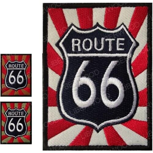 LIBERWOOD Route 66 Highway Road Sign Embroidered Historic Hook Loop Patch Biker Emblem Applique