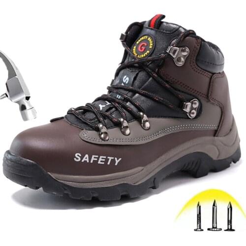 High-top Steel toe Safety Shoes Mens Anti-smashing Puncture Proof Ankle Boots Construction Leather Work Safety Shoes Plus size