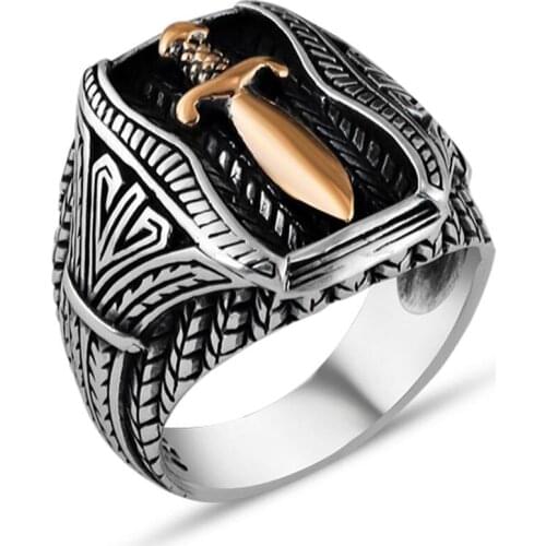 Men Handmade Silver Ring With Dagger Motif, Made in Turkey, Solid 925 Sterling Silver