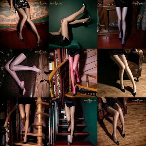 2021 New Aurora Sexy Oil Shiny Stockings Women High Elastic See Through Crotchless Pantyhose Multicolor Clubwear Seamless Tights