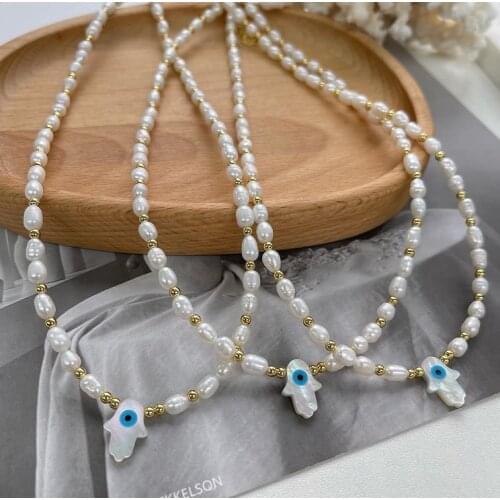 New design shell eye charms freshwater pearls necklace for women fashion jewelry