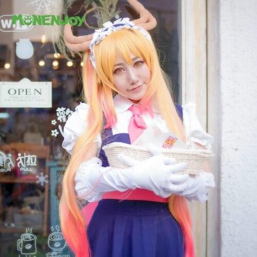 Monenjoy Miss Kobayashis Dragon Maid Toru Cosplay Wig Yellow Orange Gradient Cos Hair