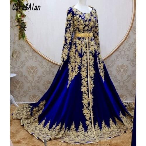 Cara&Alan Caftan Marocain De Soirée Royal Blue Evening Dresses Long Sleeve Applique A Line Prom Dress with Cape Vestidos Formale