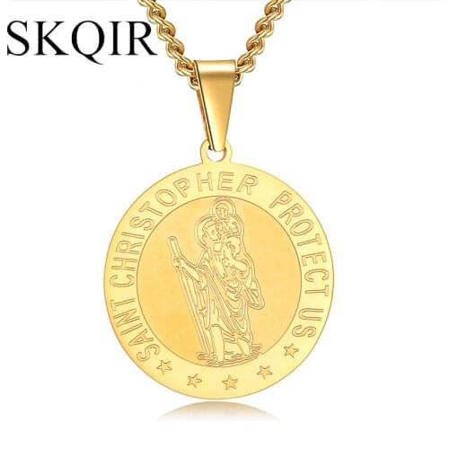 The patron saint of travellers saint christopher protect us pendant silver Color black necklace jesus Religio christ Jewelry