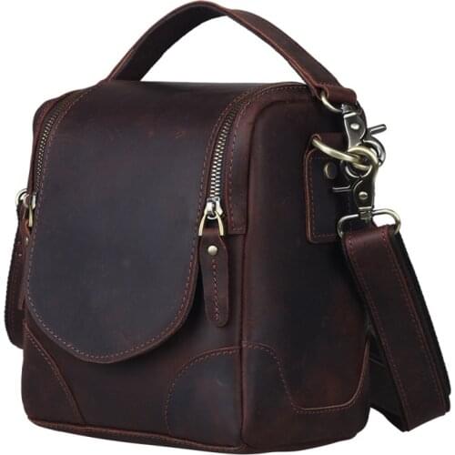 Casual Men Crazy Horse Cow Leather Camera Bag For Nikon Canon Camera Case Brown Top Quality Real Genuine Leather Male Travel Bag