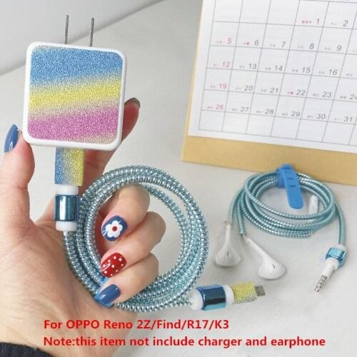Rainbow USB Cable Earphone Protector Set Cable Winder With Charger stickers Spiral Cord Protector For OPPO Reno 2Z/Find/R17/K3
