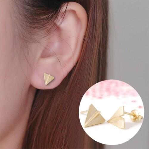 Shuangshuo Ethnic Hollow Origami Plane Shape Earrings Tiny Plane Studs Earrings for Women boucle d'oreille femme 2017