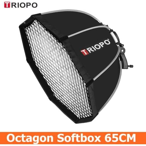 TRIOPO 65cm soft Box Octagon Umbrella Softbox with Honeycomb Grid For Godox Flash speedlite photography studio accessories