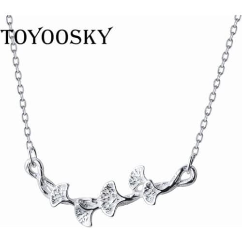 TOYOOSKY S925 Sterling Silver Necklace Women Ginkgo Leaf Pendant Necklace Literary Flower Leaves Chain Jewelry for Summer