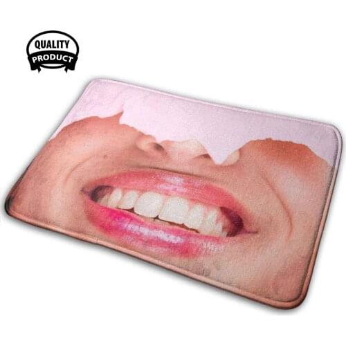 Girl Pose Paper Hole Lips Mouth Face Comfortable Door Mat Rug Carpet Cushion Mouth Funny