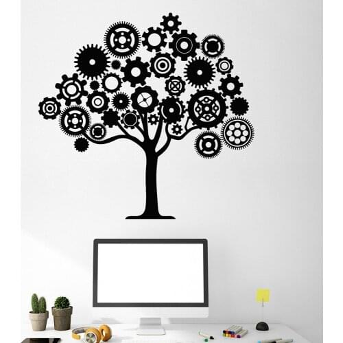 Success Vinyl Wall Decal Office Space Window Sticker Vinyl Wall Decal Gears Tree Mechanical Art Steampunk Stickers Murals M324