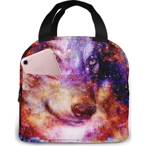 Magical Space Wolf Lunch Food Box Bag Fashion Insulated Thermal Food Picnic Lunch Bag for Women kids Men Cooler Tote Bag