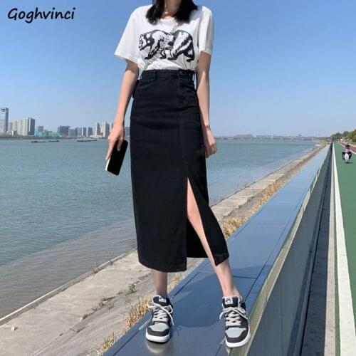 Skirts Women Summer Fashion Denim Bodycon Cute Harajuku Stylish Streetwear A-line Bottom Side-slit All-match High Waist Holiday
