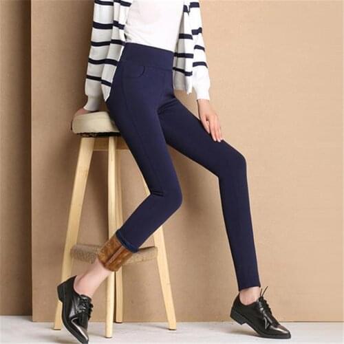 Woman Plus Size Winter Velvet Thick Pencil Pants Women Fall Solid Warm Female Stretch Trousers Lady Winter Down Pantalones S-6XL