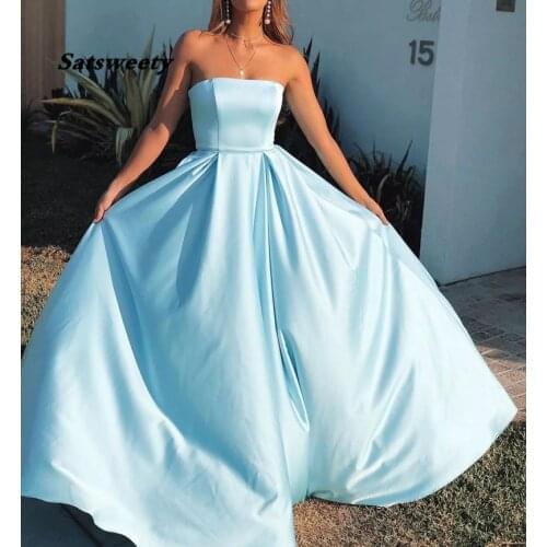 Robe De Soiree A-Line Evening Dresses Long 2021 Sweetheart Vestido De Festa Satin Backless Abiye Gece Elbisesi