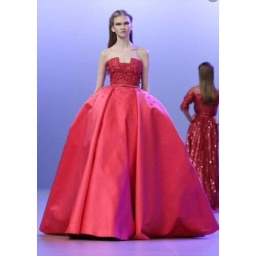 Saree Robe De Soiree Red Ball Gown Formal Evening Long Newly Strapless Elegant Princess Party Gown mother of the bride dresses
