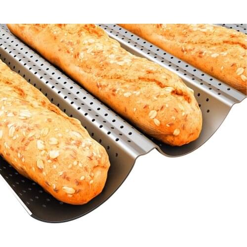 1PC Bread Toast Baking Pan Nonstick Perforated Baguette Pan 4 Wave Loaves Loaf Bake Mold Toast Bakers Toast Box Bakeware