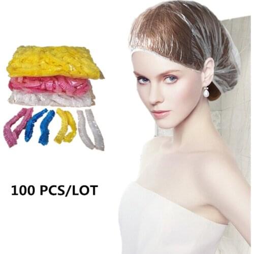 100pcs/lot Thick Hotel Bathing Caps Disposable Shower Cap Bath Hat One-Off Elastic Shower Cap Clear Hair Salon Bathroom Products