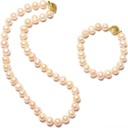 18 inch Milk yellow Long and thin 10-11 mm Natural pearl Necklace and the 7.5 inch small and full Natural Pearl Bracelet