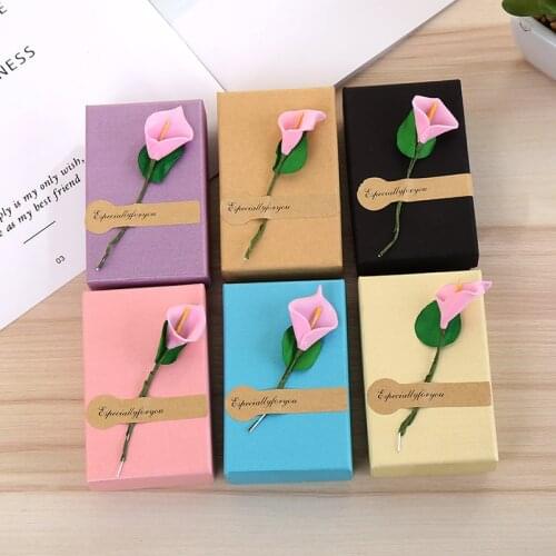 20 Pcs/Lot 6 Color Kraft Paper Jewelry Boxes With Sponge Necklace Earring Ring Pendant Box With Lily Flower Jewelry Display