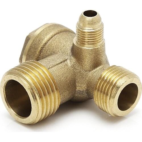 Male Thread 3 Way Metal Air Compressor Check Valve Gold Tone