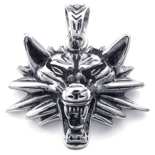 33*38mm Personality fashion cool stainless steel pendant necklaces casting animal wolf head pendants necklace link chain 072150