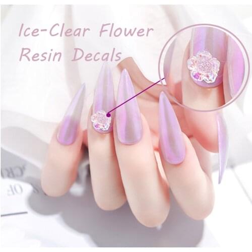 50pcs/Lot 3D Aurora Resin Flower Decals 7*7mm Clear/Colorful Holographic Bloom Manicure Rainbow-Color Nailart Decorations #ZCF30
