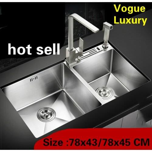 Free shipping Home kitchen manual sink double groove 304 stainless steel luxury do the dishes hot sell 780x430/780x450 MM