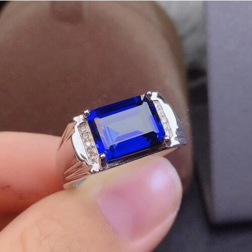 Free shipping Sapphire Man Ring 925 sterling silver Natural Sapphire Man Ring 8*10mm
