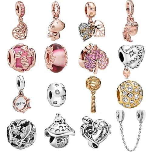 Rose Wonderland Tree of Love Dangle Beads 100% Real 925 Sterling Silver Heart Charm Tree Beads Fit Brand Bracelet Diy Jewelry