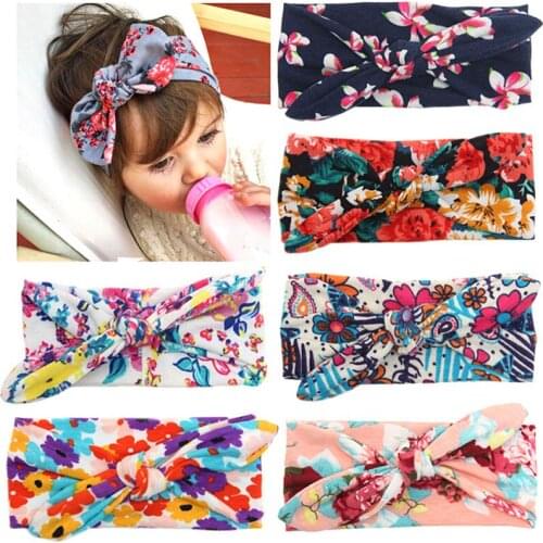 Kids Flowers Print Floral Butterfly Bow Elastic Hair band Girls Turban Rabbit Bowknot Headband Headwear Hair Band Accessories