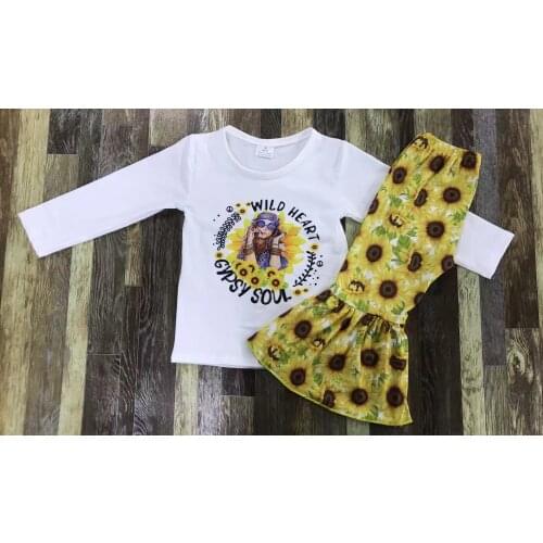 Baby Girl Gypsy Soul Long Sleeve Top Sunflower Bell Bottom Set
