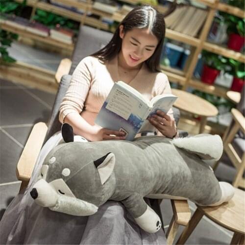 Fancytrader Giant Pop Cute Soft Cartoon Lying Husky Plush Doll Pillow Big Stuffed Animal Dog Toy Baby Present 3 Sizes