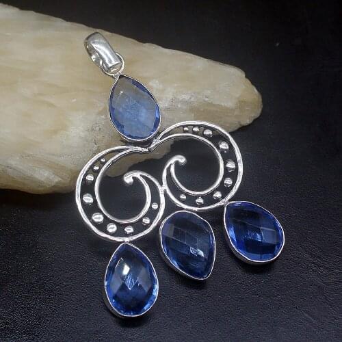 Gemstonefactory Jewelry Big Promotion 925 Silver Fashion Drop Sapphire Blue Topaz Women Ladies Gifts Necklace Pendant 1176