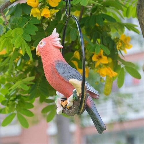 Artificial Parrot Imitation Bird Model Ring-Perching Bird Sculpture Resin Craftsmanship Hand-painted Indoor Outdoor Decoration