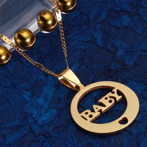 Stainless Steel Round Baby Pendant Necklace Love Heart Trendy Round Chain Jewelry