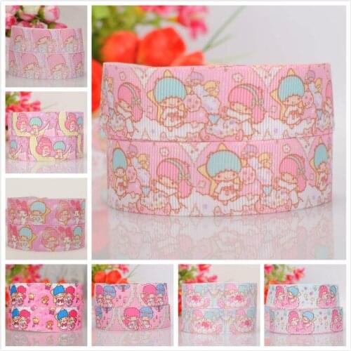 7/8 " 22 mm pink cartoon little twin star ribbon print grosgrain ribbon tape free shipping